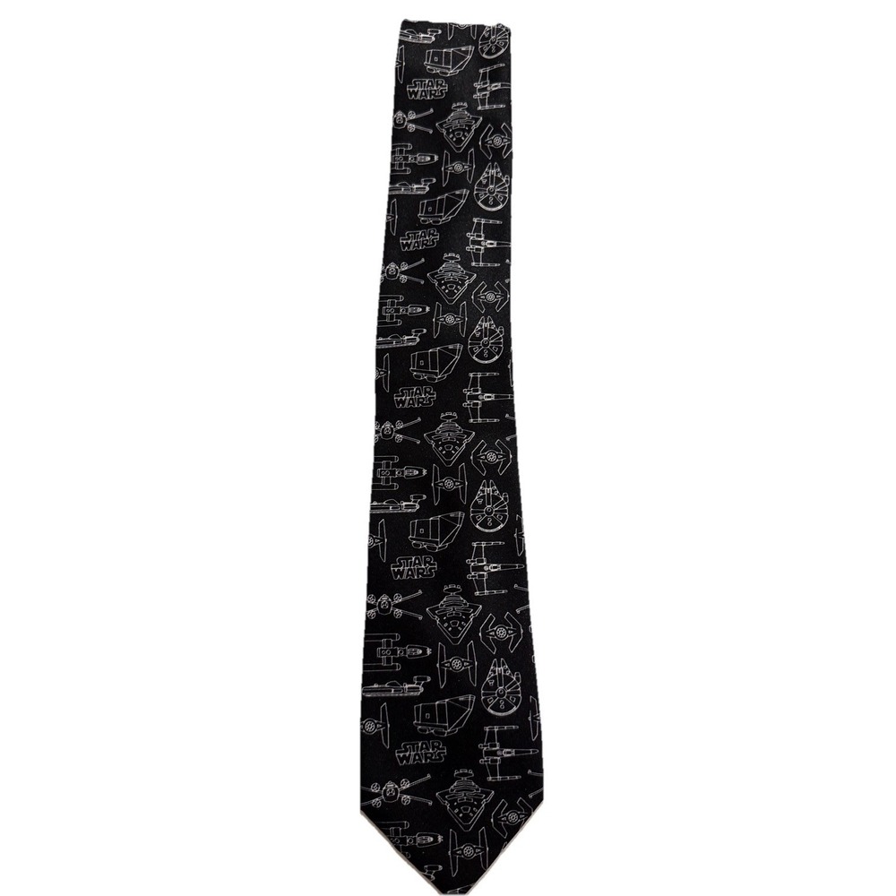 Star Wars Necktie Black White Ships Millennium Falcon X Wing TIE Fighter
